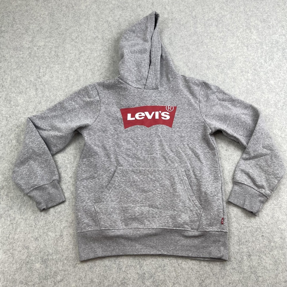 Levi's Hoodie Youth Large (10-12) Gray Pullover Fleece Logo Sweatshirt *STAIN*